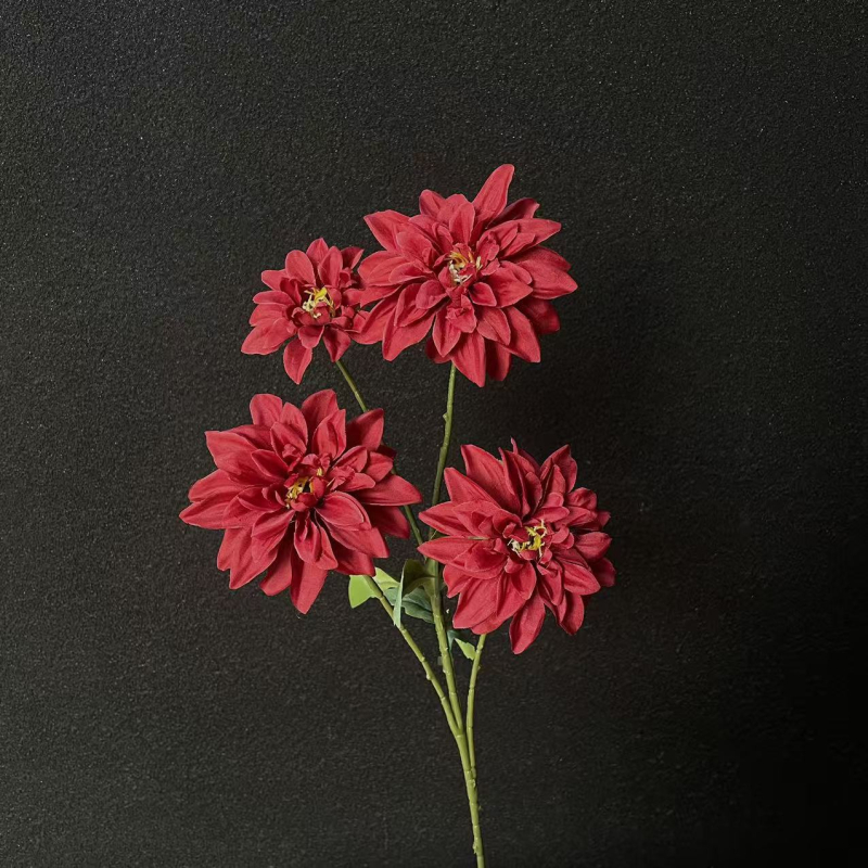 Τεχνητό λουλούδι Ντάλια από μετάξι, τεσσάρων κεφαλών, διακόσμηση γάμου, εξωτερική χρήση, αξεσουάρ φωτογράφισης και διακόσμηση σπιτιού