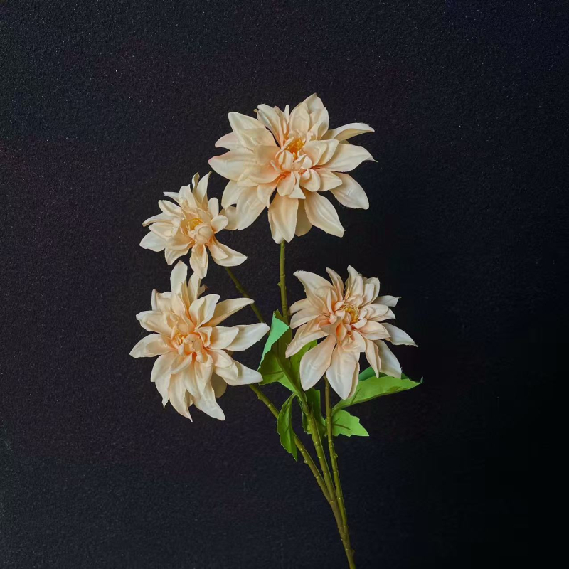 Τεχνητό λουλούδι Ντάλια από μετάξι, τεσσάρων κεφαλών, διακόσμηση γάμου, εξωτερική χρήση, αξεσουάρ φωτογράφισης και διακόσμηση σπιτιού