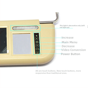 Display plafon auto pentru vizieră solară, cu prioritate imaginii de mers înapoi și oglindă de machiaj — Carl TFT LCD, 800x480, intrare AV, model BK-20211104