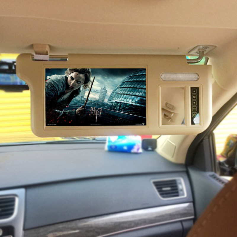 Display plafon auto pentru vizieră solară, cu prioritate imaginii de mers înapoi și oglindă de machiaj — Carl TFT LCD, 800x480, intrare AV, model BK-20211104