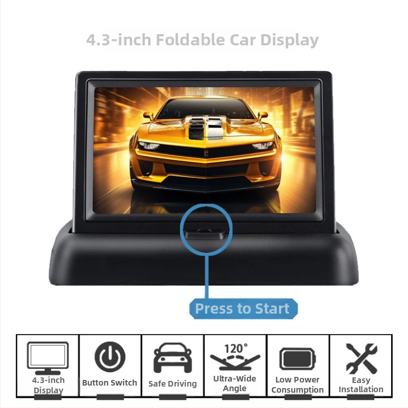 Automobilový LCD displej, 4,3-palcový skladací model, LCD obrazovka, rozlíšenie 480x272, dvojcestný vstup