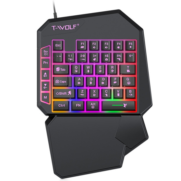 Комплект за игри: клавиатура и мишка с компактна едноръчна клавиатура, USB кабел, 3600 DPI, подсветка, ергономичен дизайн