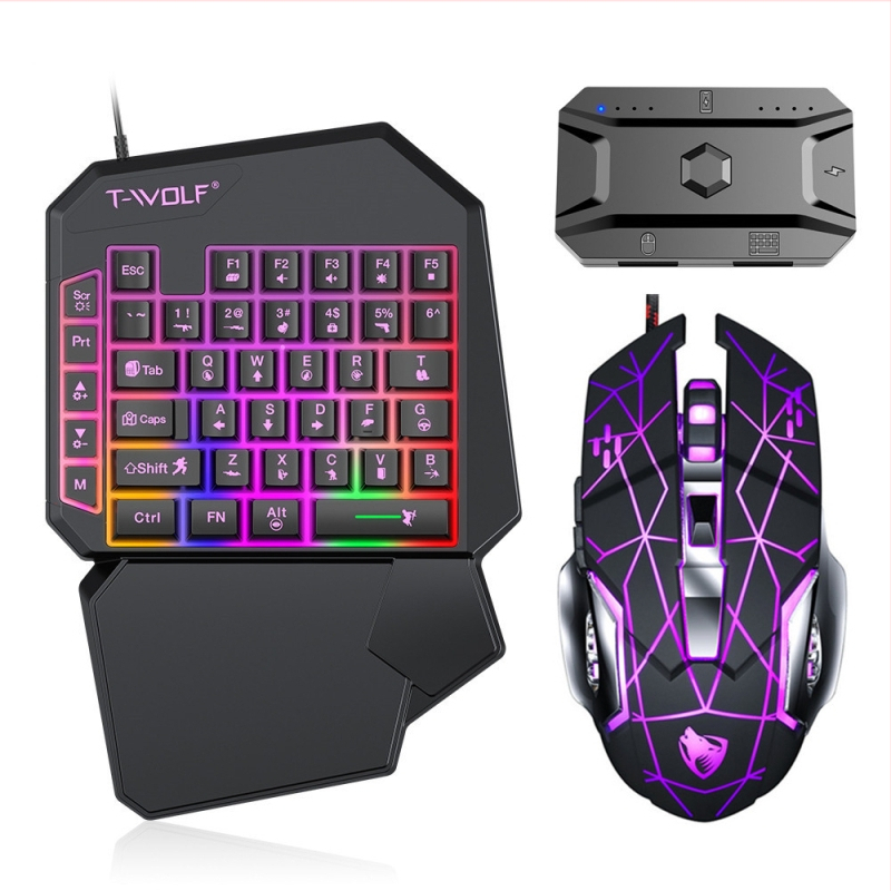 Žaidimų rinkinys: klaviatūra ir pelė su kompaktiška vienarankė klaviatūra, USB laidinis, 3600 DPI, apšvietimas, ergonomiškas dizainas