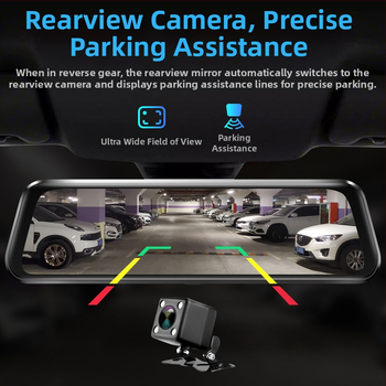 Патриот автомобилен видеорегистратор 4K с двойна леща, изображение за заден ход, сензорен екран и свързаност към мобилно приложение, поддръжка на SD карта