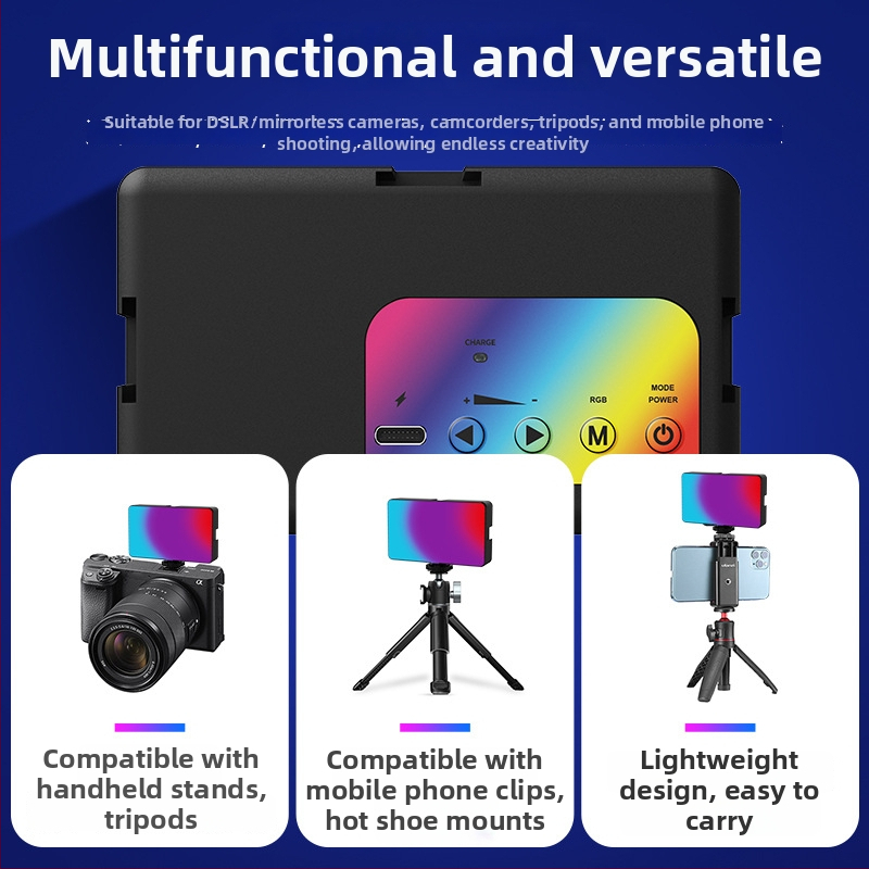 LED dopĺňajúce svetlo pre fotografovanie, vreckové LED svetlo, ambientné svetlo, zvislý režim, hot-shoe pripojenie, 5V, menej ako 10W, tri možnosti teploty svetla