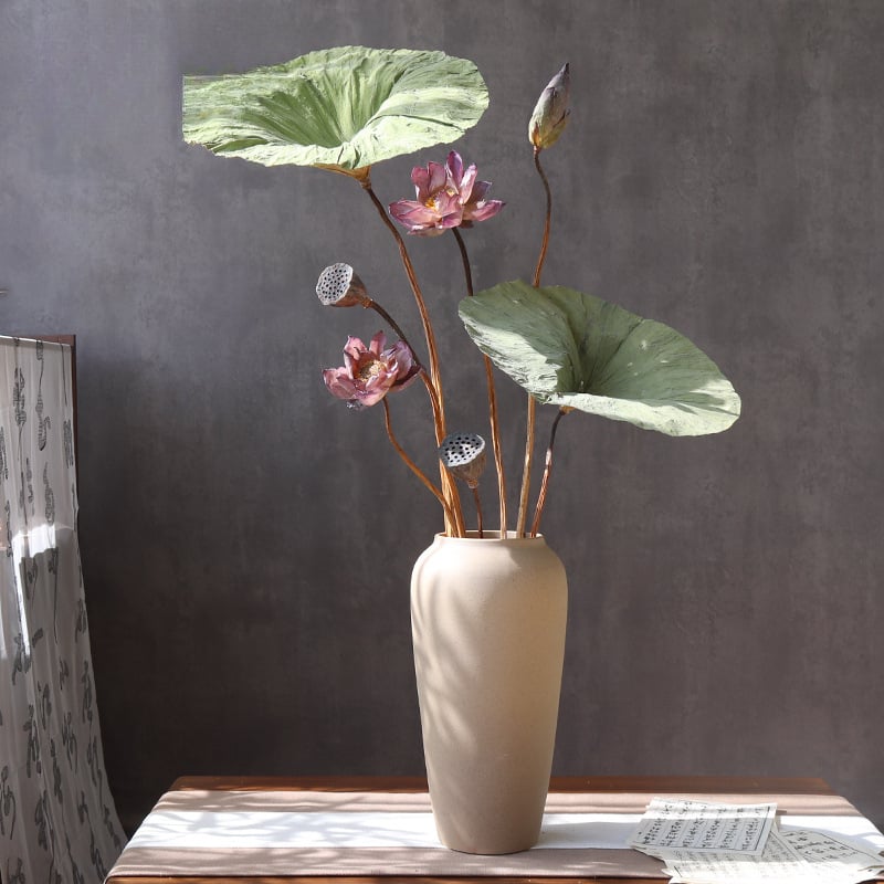 Лотос сушени цветя — букет с реални цветя за дневна, вазова украса, въздушно изсушени листа, естествен китайски стил. Тип: Цветя; Марка: Qirong; Боядисани; Сорт: Ailian dried flower combination 003