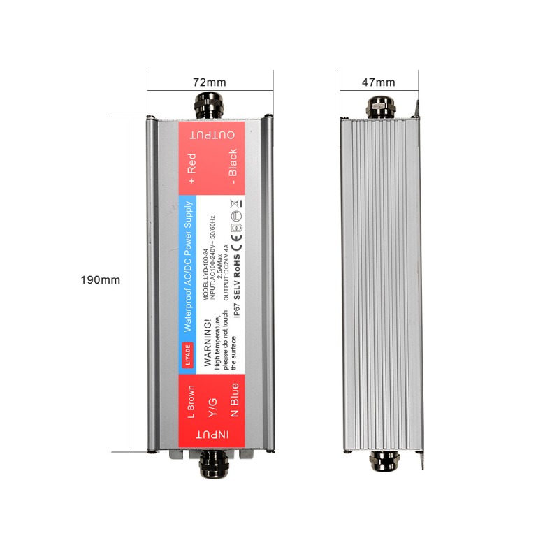 Lyd alumínium házas vízálló tápegység – nagy teljesítményű, 500 g, alkalmas LED világításra, reklámtáblákra és tengeri elektronikára