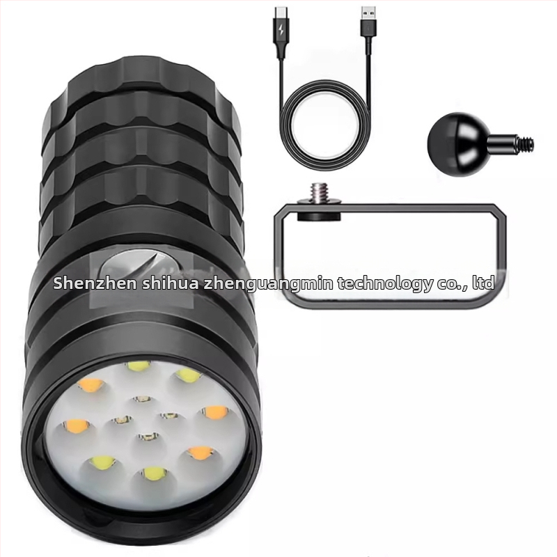 Zemūdens fotogrāfijas izgaismojums ar USB uzlādi, četrkrāsains LED gaismas avots, 25 000 lūmeni, iebūvēts akumulators, alumīnija sakausējuma korpuss, asafee, Shenzhen