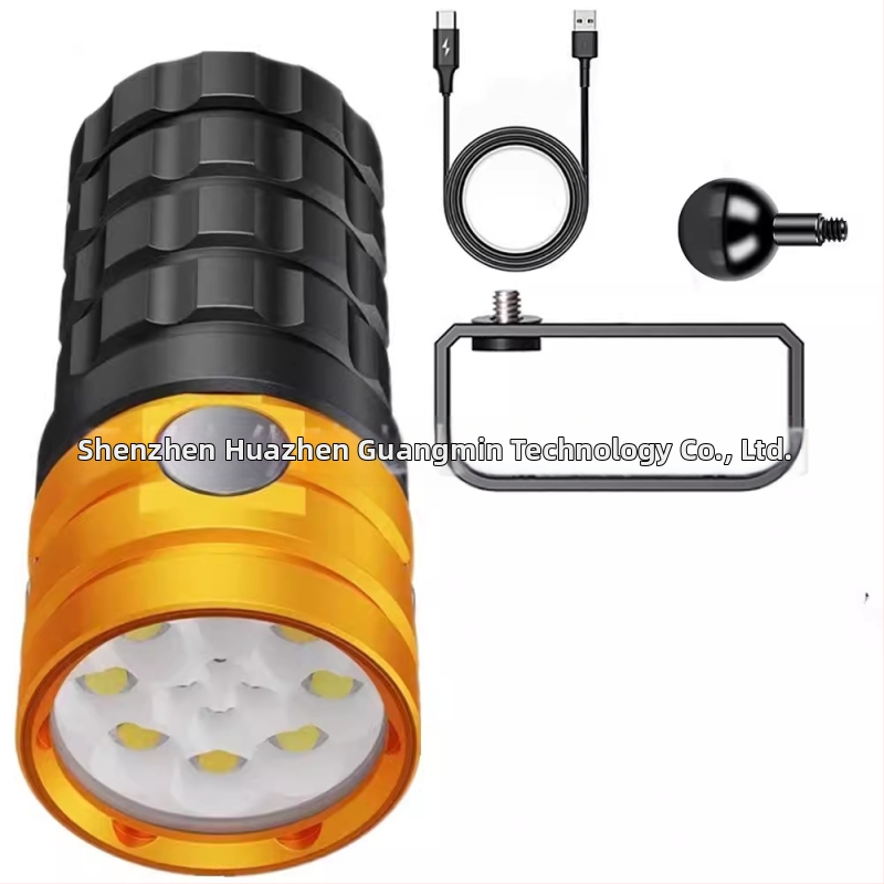 Zemūdens fotogrāfijas izgaismojums ar USB uzlādi, četrkrāsains LED gaismas avots, 25 000 lūmeni, iebūvēts akumulators, alumīnija sakausējuma korpuss, asafee, Shenzhen