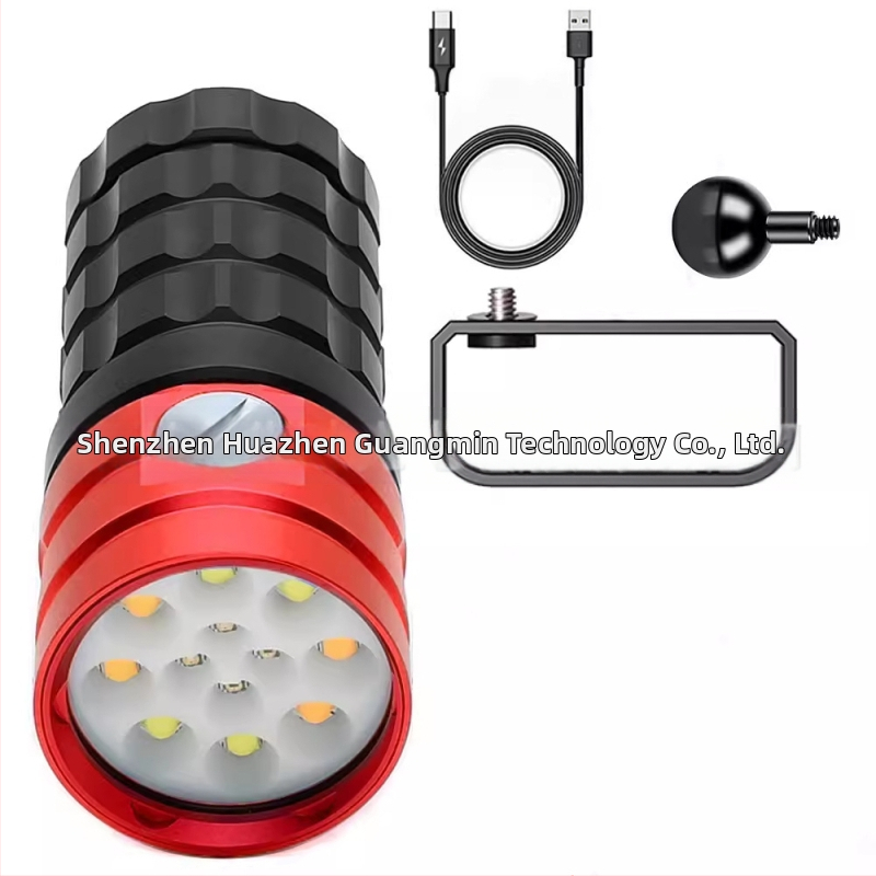 Zemūdens fotogrāfijas izgaismojums ar USB uzlādi, četrkrāsains LED gaismas avots, 25 000 lūmeni, iebūvēts akumulators, alumīnija sakausējuma korpuss, asafee, Shenzhen