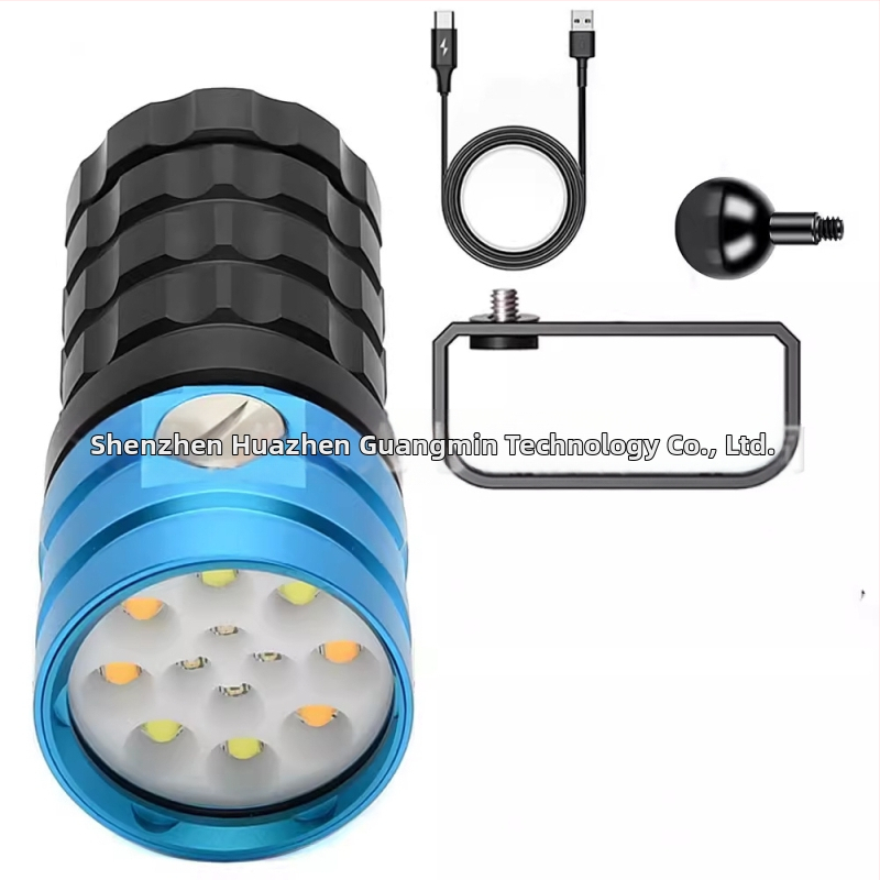 Zemūdens fotogrāfijas izgaismojums ar USB uzlādi, četrkrāsains LED gaismas avots, 25 000 lūmeni, iebūvēts akumulators, alumīnija sakausējuma korpuss, asafee, Shenzhen