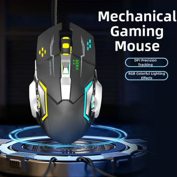 Жична игрова мишка WYG9 с 6 бутона, оптико-електронен сензор DPI 1200–3200, макро програмиране и персонализиране, кабел 1.4 м, тегло 130 g