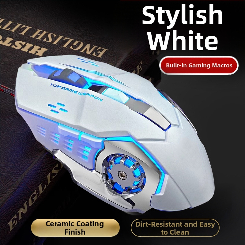 Жична игрова мишка WYG9 с 6 бутона, оптико-електронен сензор DPI 1200–3200, макро програмиране и персонализиране, кабел 1.4 м, тегло 130 g