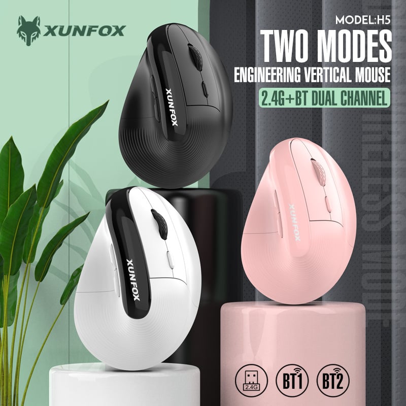 H5 vertikalni optički miš s dvostrukim bežičnim režimom (Bluetooth i 2,4 GHz), 4000 DPI, 6 tipki, punjiv