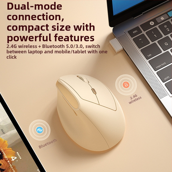 BOW ergonomická vertikálna mini myš, dvojmódové bezdrôtové pripojenie (2.4G + Bluetooth), DPI 800/1200/1600, USB rozhranie, dosah 10 m