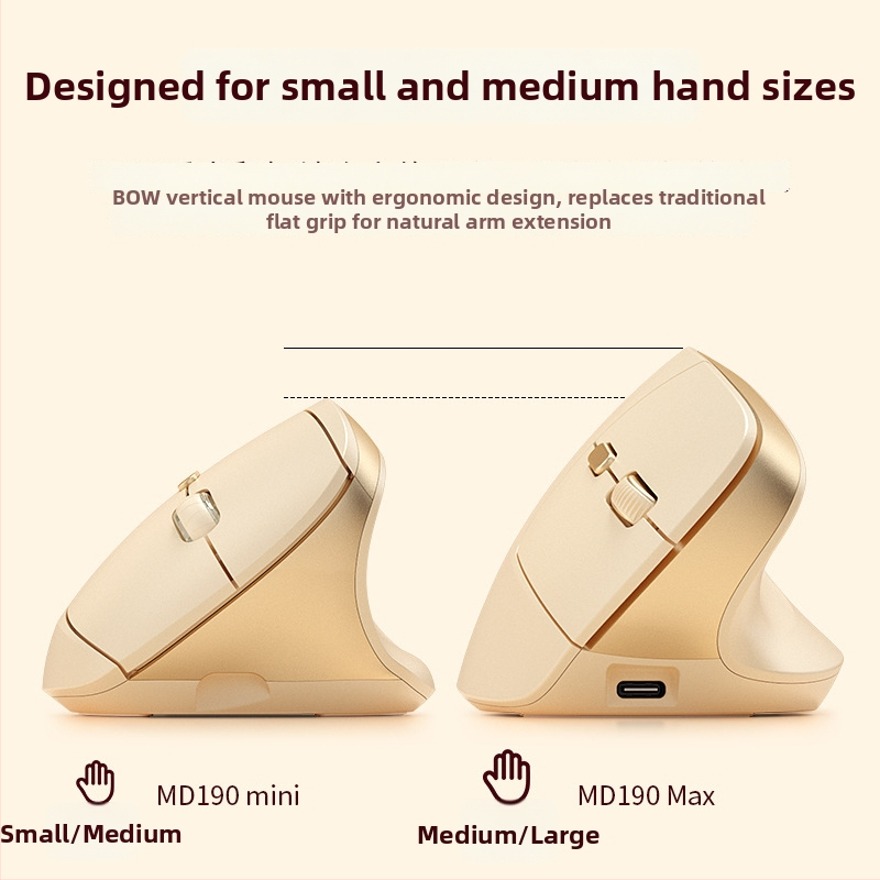 BOW ergonomická vertikálna mini myš, dvojmódové bezdrôtové pripojenie (2.4G + Bluetooth), DPI 800/1200/1600, USB rozhranie, dosah 10 m