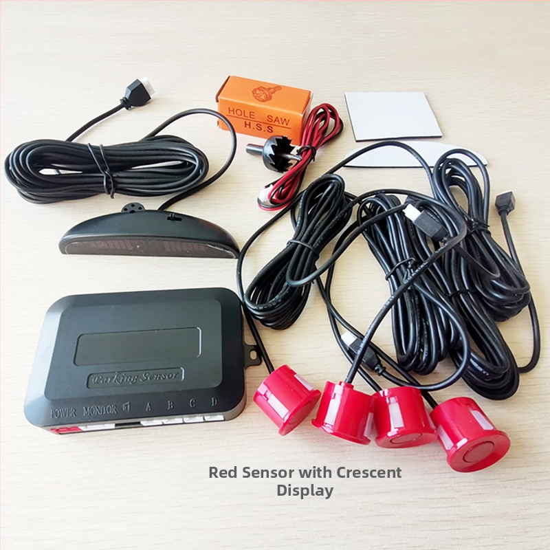 LED atpakaļgaitas radars automašīnai, Crescent Radar modelis, 4 sensori, detekcijas diapazons 2,5 m, 12V barošana, 10 cm LED displejs