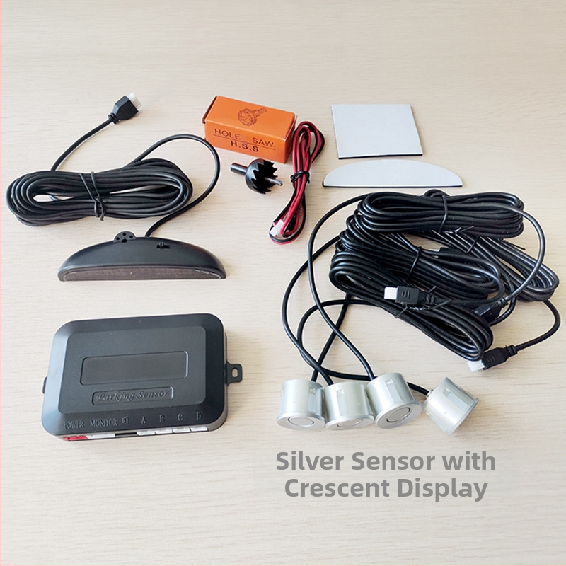 LED atpakaļgaitas radars automašīnai, Crescent Radar modelis, 4 sensori, detekcijas diapazons 2,5 m, 12V barošana, 10 cm LED displejs