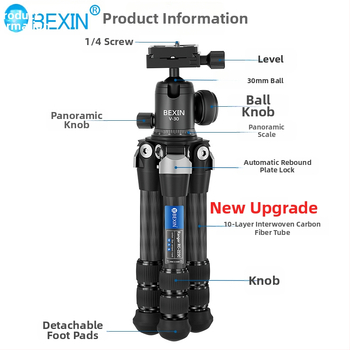 Stativ z karbónových vlákien s guľovou hlavou, 3-dielna konštrukcia, nosnosť 2–5 kg, platňa s rýchlym uvoľnením