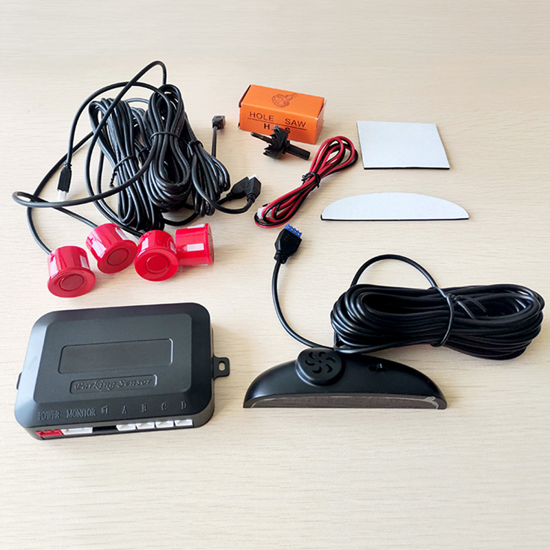 Balss atpakaļgaitas radars ar LED displeju polmesiaca formā, 4 ultraskaņas sensori, 12V