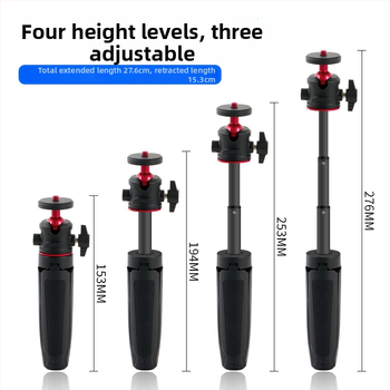 Mini stolný rozšírený tripod s guľovou hlavou pre smartfón a bez zrkadlovej kamery – 3-sekčný teleskopický stojan, ABS + hliníková zliatina, nosnosť 1 kg