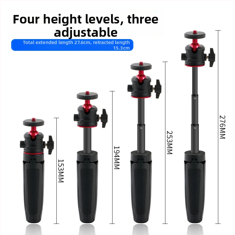 Mini stolný rozšírený tripod s guľovou hlavou pre smartfón a bez zrkadlovej kamery – 3-sekčný teleskopický stojan, ABS + hliníková zliatina, nosnosť 1 kg
