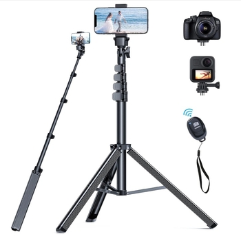 Aluminijski sklopivi stativ za mobitel s integriranim selfie štapićem, fleksibilnim vratom za držač telefona, 3D PTZ, nosivost 2–5 kg