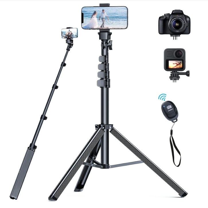 Aluminijski sklopivi stativ za mobitel s integriranim selfie štapićem, fleksibilnim vratom za držač telefona, 3D PTZ, nosivost 2–5 kg