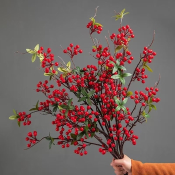 Umjetna grančica s crvenim plodovima i listovima za dekoraciju dnevnog boravka (Materijal: 134280; Izrada: 428722943; Vrsta: 209964631; Svrha: vjenčanja, vanjska uporaba, rekviziti za fotografije)
