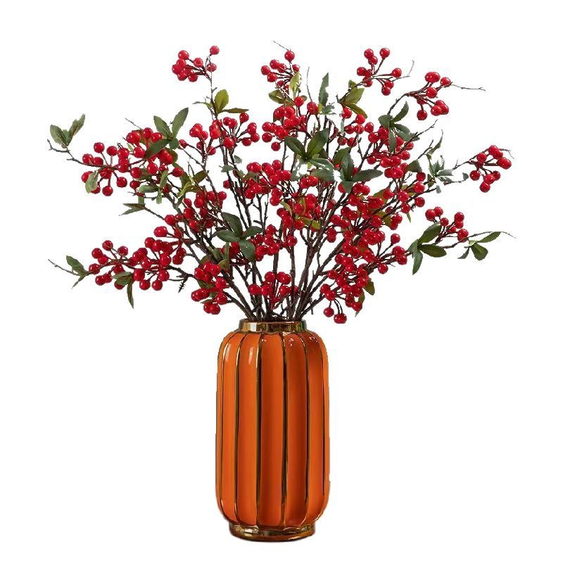 Umjetna grančica s crvenim plodovima i listovima za dekoraciju dnevnog boravka (Materijal: 134280; Izrada: 428722943; Vrsta: 209964631; Svrha: vjenčanja, vanjska uporaba, rekviziti za fotografije)