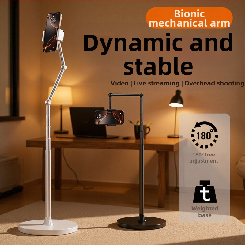 Suport de podea pentru telefon mobil — aliaj, reglare cu mai multe unghiuri, unghi mic pentru filmare de sus, compatibil cu 95% dintre telefoane, ideal pentru streaming live.