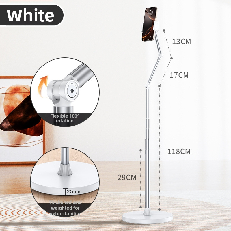 Suport de podea pentru telefon mobil — aliaj, reglare cu mai multe unghiuri, unghi mic pentru filmare de sus, compatibil cu 95% dintre telefoane, ideal pentru streaming live.