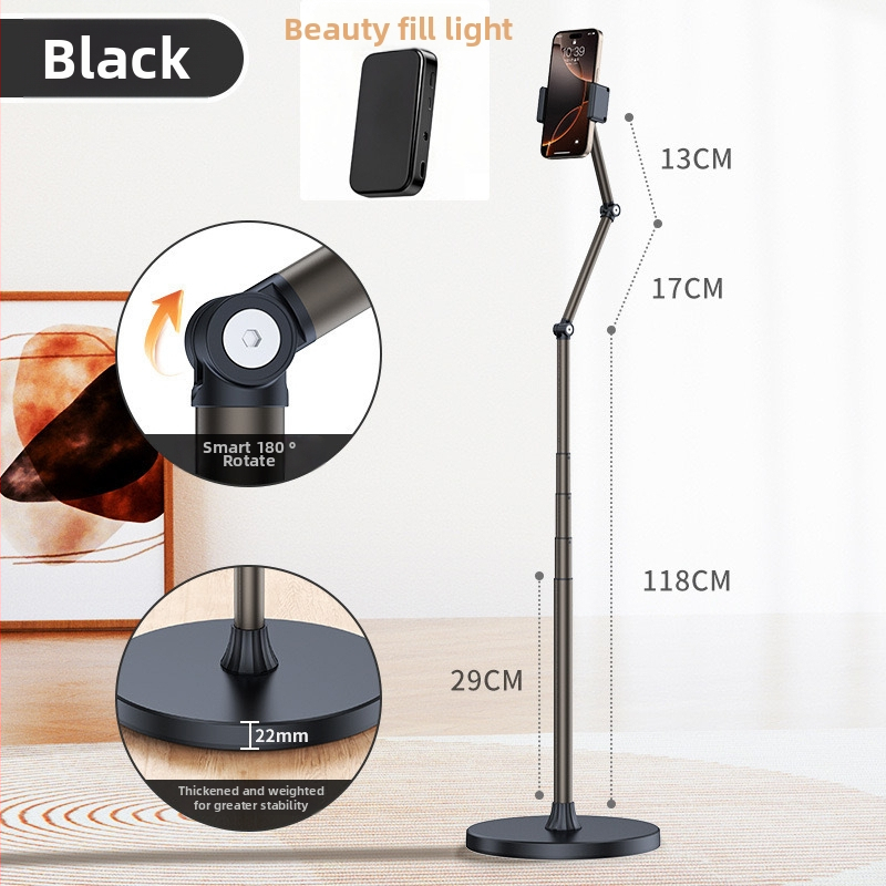 Suport de podea pentru telefon mobil — aliaj, reglare cu mai multe unghiuri, unghi mic pentru filmare de sus, compatibil cu 95% dintre telefoane, ideal pentru streaming live.
