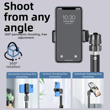 Podlahový univerzálny držiak pre mobilný telefón na živé vysielanie s trojnožkou a selfie svetlom – kovová konštrukcia, štýl IP, 3C certifikát 2025200914002272