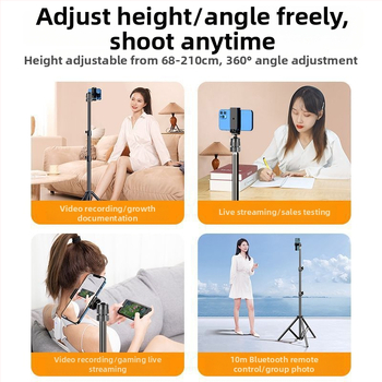 Podlahový univerzálny držiak pre mobilný telefón na živé vysielanie s trojnožkou a selfie svetlom – kovová konštrukcia, štýl IP, 3C certifikát 2025200914002272