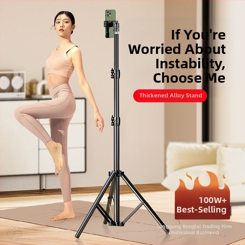 Podlahový univerzálny držiak pre mobilný telefón na živé vysielanie s trojnožkou a selfie svetlom – kovová konštrukcia, štýl IP, 3C certifikát 2025200914002272