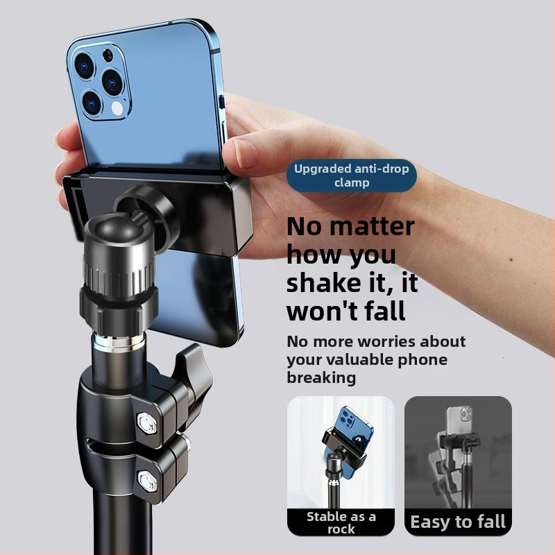 Podlahový univerzálny držiak pre mobilný telefón na živé vysielanie s trojnožkou a selfie svetlom – kovová konštrukcia, štýl IP, 3C certifikát 2025200914002272
