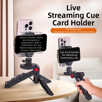 HY-S2 Suport pentru telefon, din plastic, universal; suport dublu pentru telefon, stație teleprompter, pentru birou sau în mână, suport pentru două camere