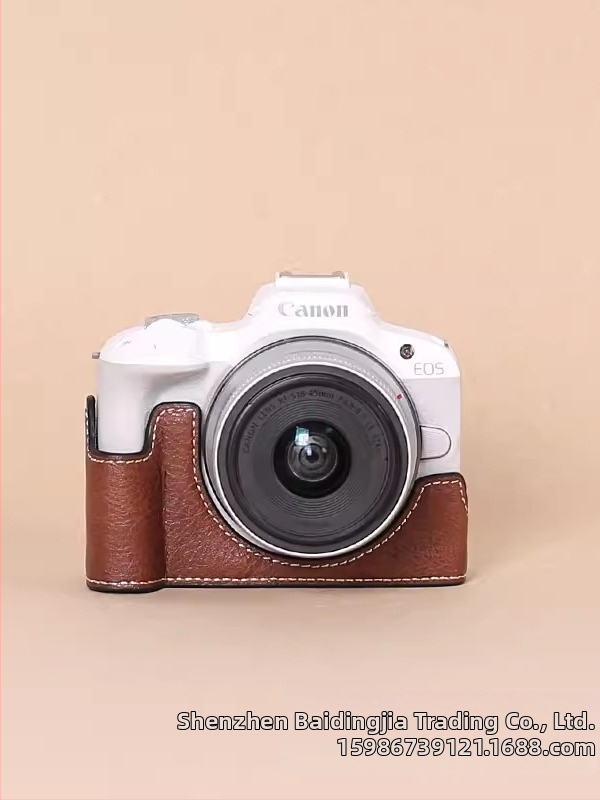 PU kožený obal a základ pre Canon R50/R100, prenosná ramenná taška na fotoaparát, retro polovičný set, odolný voči opotrebeniu a nárazom