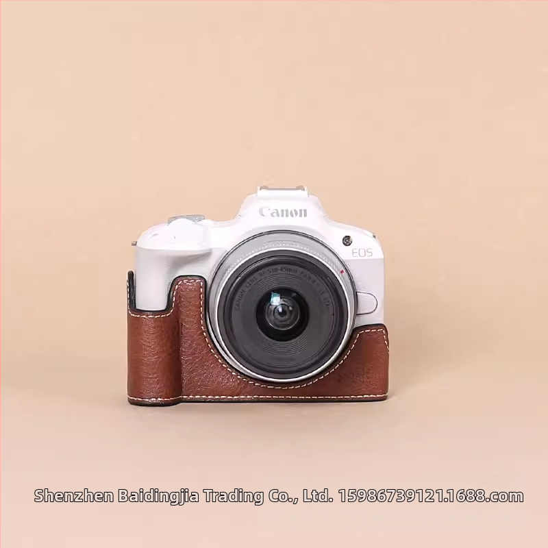 PU kožený obal a základ pre Canon R50/R100, prenosná ramenná taška na fotoaparát, retro polovičný set, odolný voči opotrebeniu a nárazom