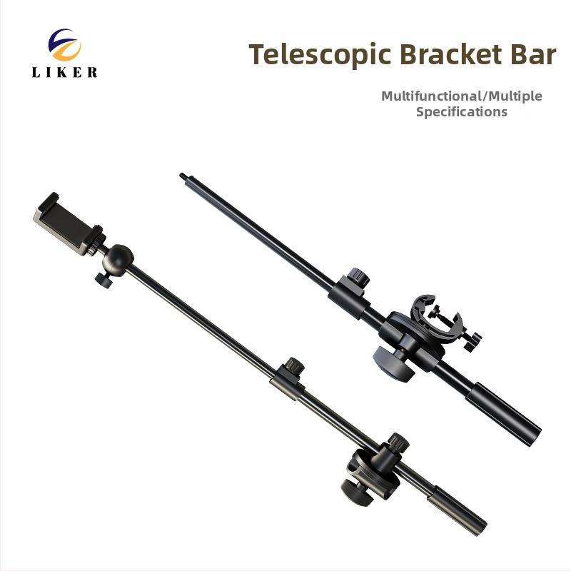 LIKER S-700 Kovový teleskopický stojan na hornú časť s predĺženým ramenom pre telefón a mikrofón