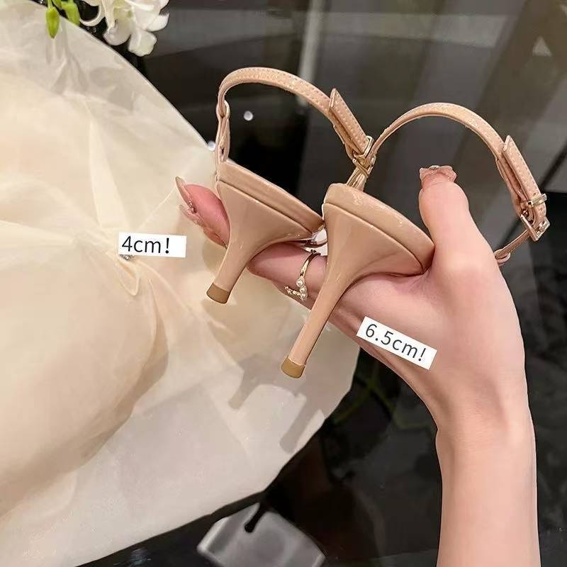 Vienu dirželiu sandalai, smailus pirštas, odinis viršus, gumos padas, sagtis, Pavasaris 2025