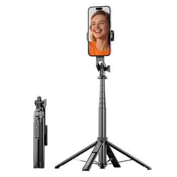 Bluetooth selfie tyč s podstavným teleskopickým statívom, hliníková zliatina + ABS, diaľkové ovládanie, držiak na kameru