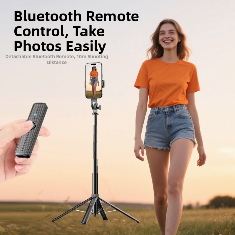 Bluetooth selfie tyč s podstavným teleskopickým statívom, hliníková zliatina + ABS, diaľkové ovládanie, držiak na kameru