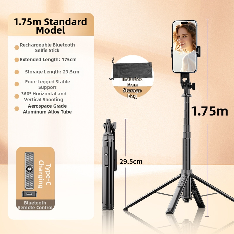 Bluetooth selfie tyč s podstavným teleskopickým statívom, hliníková zliatina + ABS, diaľkové ovládanie, držiak na kameru