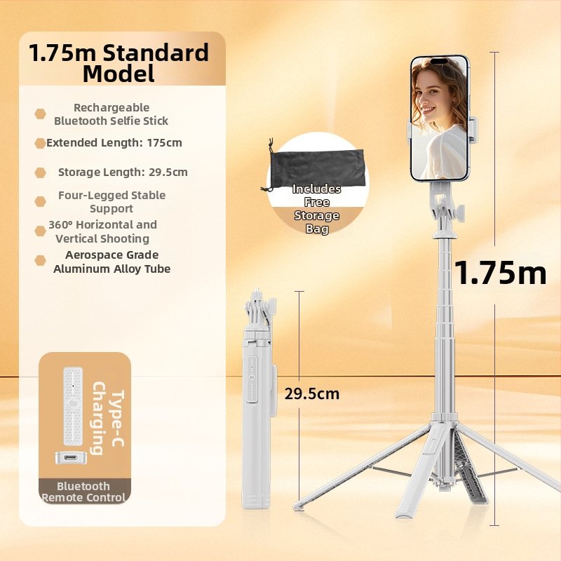 Bluetooth selfie tyč s podstavným teleskopickým statívom, hliníková zliatina + ABS, diaľkové ovládanie, držiak na kameru
