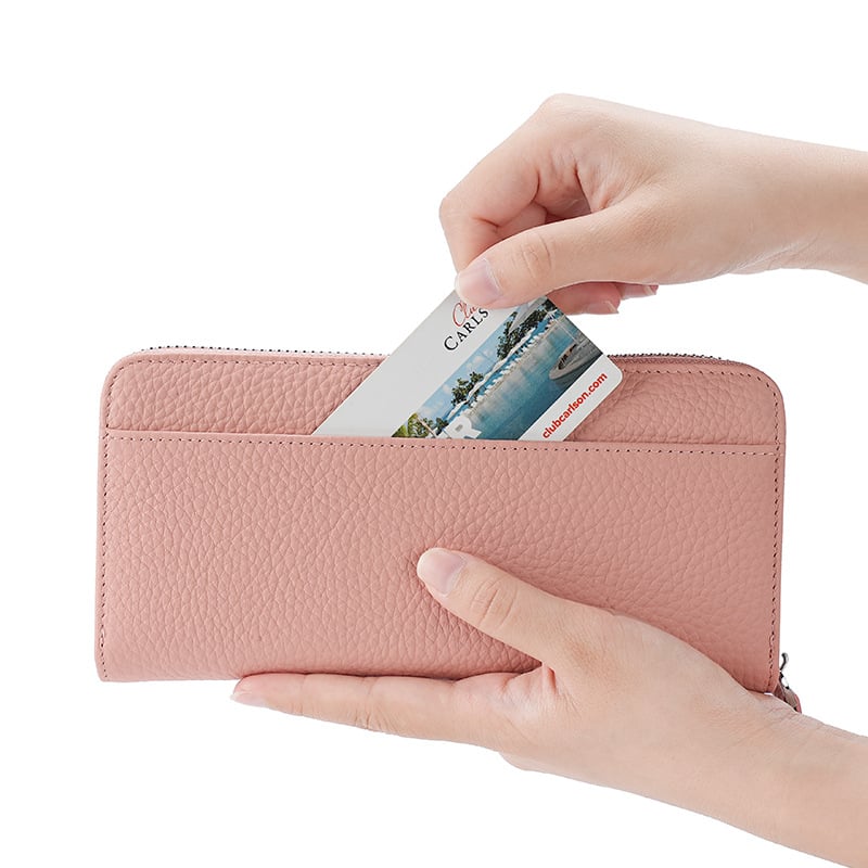 Ženski dugi novčanik od prave kože s RFID, japanskog stila organizator torbice, zatvarač, unutarnje džepove za telefon i ID