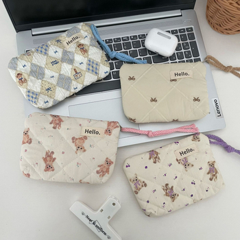 Quiltelt pamutból készült pénztárca, állatmintás, gyerekes rajzfilm-stílus, uniszex, nylon bélés