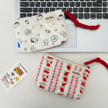 Quiltelt pamutból készült pénztárca, állatmintás, gyerekes rajzfilm-stílus, uniszex, nylon bélés