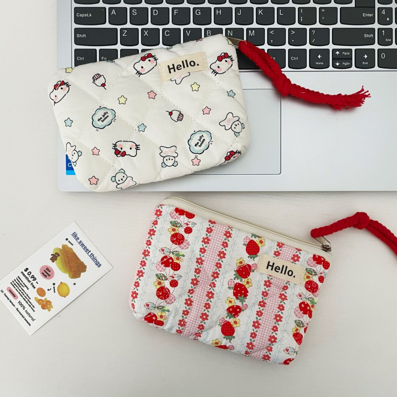 Quiltelt pamutból készült pénztárca, állatmintás, gyerekes rajzfilm-stílus, uniszex, nylon bélés